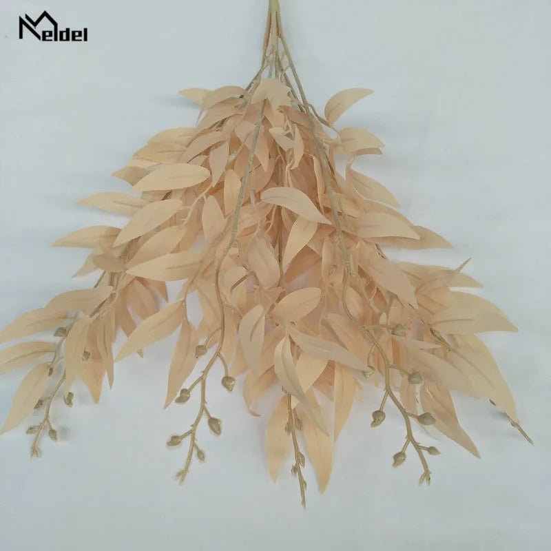 Meldel Wedding Bouquet Decoration Artificial White Flower Plant Silk Flower Home Vase Decor Willow Leaf Green Grass Fake Flowers