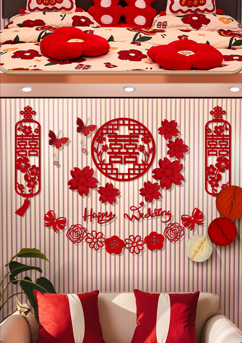 Chinese Wedding Decoration Wall Double Happiness Background Ornament Traditional Wedding Wall Stickers Supplies