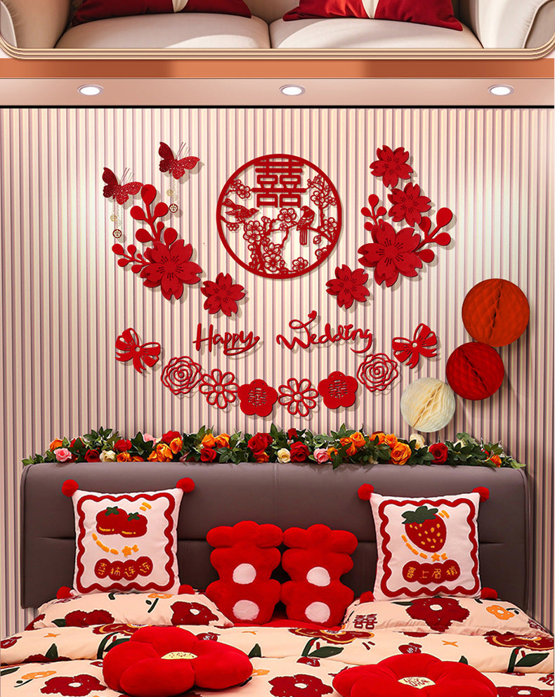 Chinese Wedding Decoration Wall Double Happiness Background Ornament Traditional Wedding Wall Stickers Supplies
