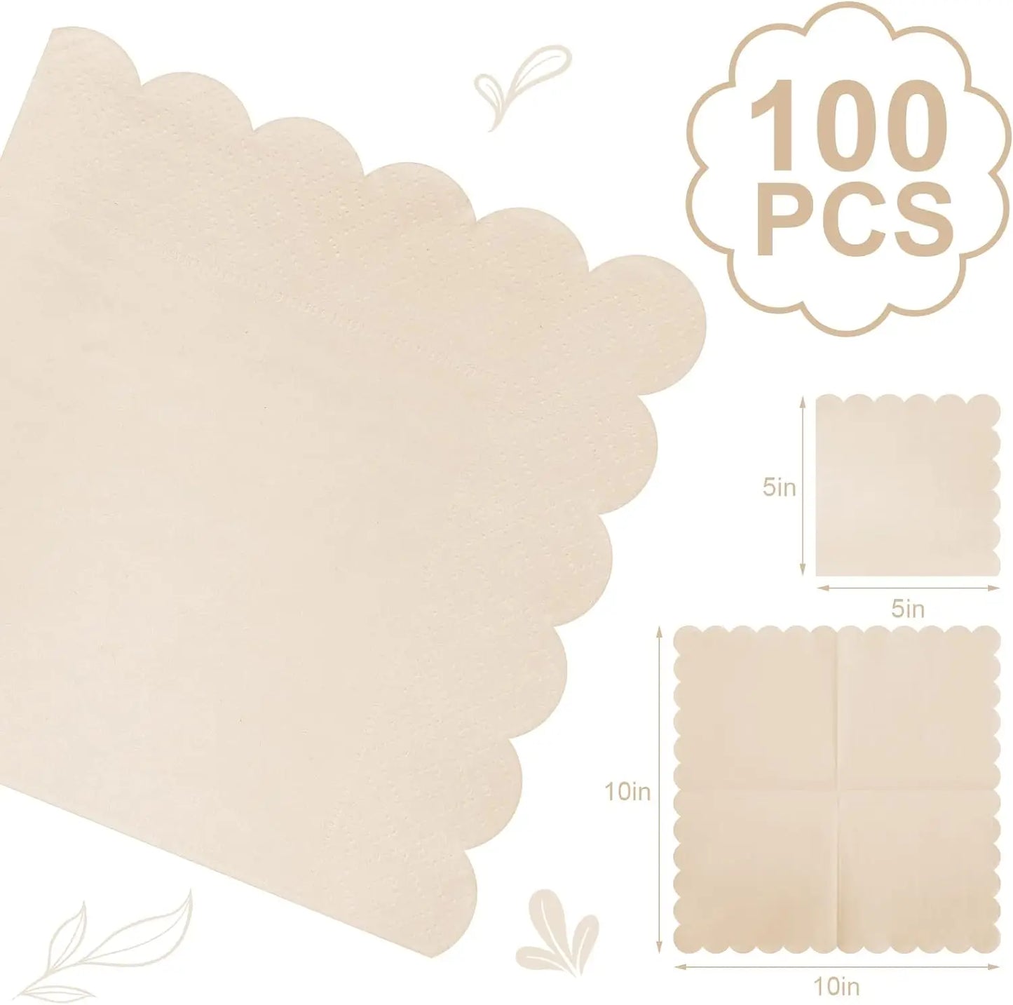 Scalloped Cocktail Napkins 2 Ply Paper Napkins Disposable Party Napkins Beverage Napkins for Wedding Dinner Birthday 5x5Inch