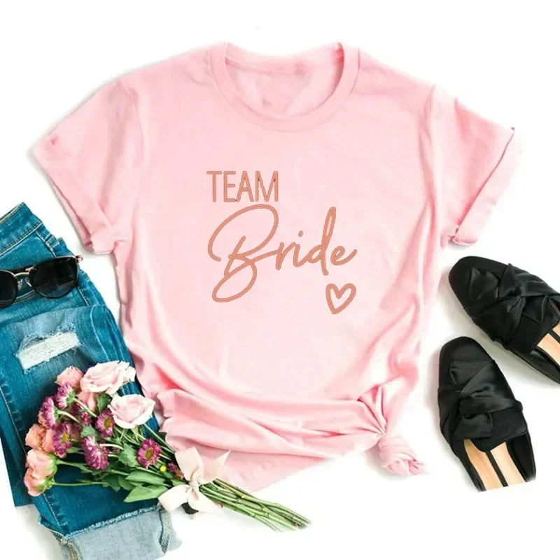 Bachelorette Party Tshirt Love Heart Team Bride Squad T-shirt Bridal Shower Top Bachelor Hen Party Wedding Engagement