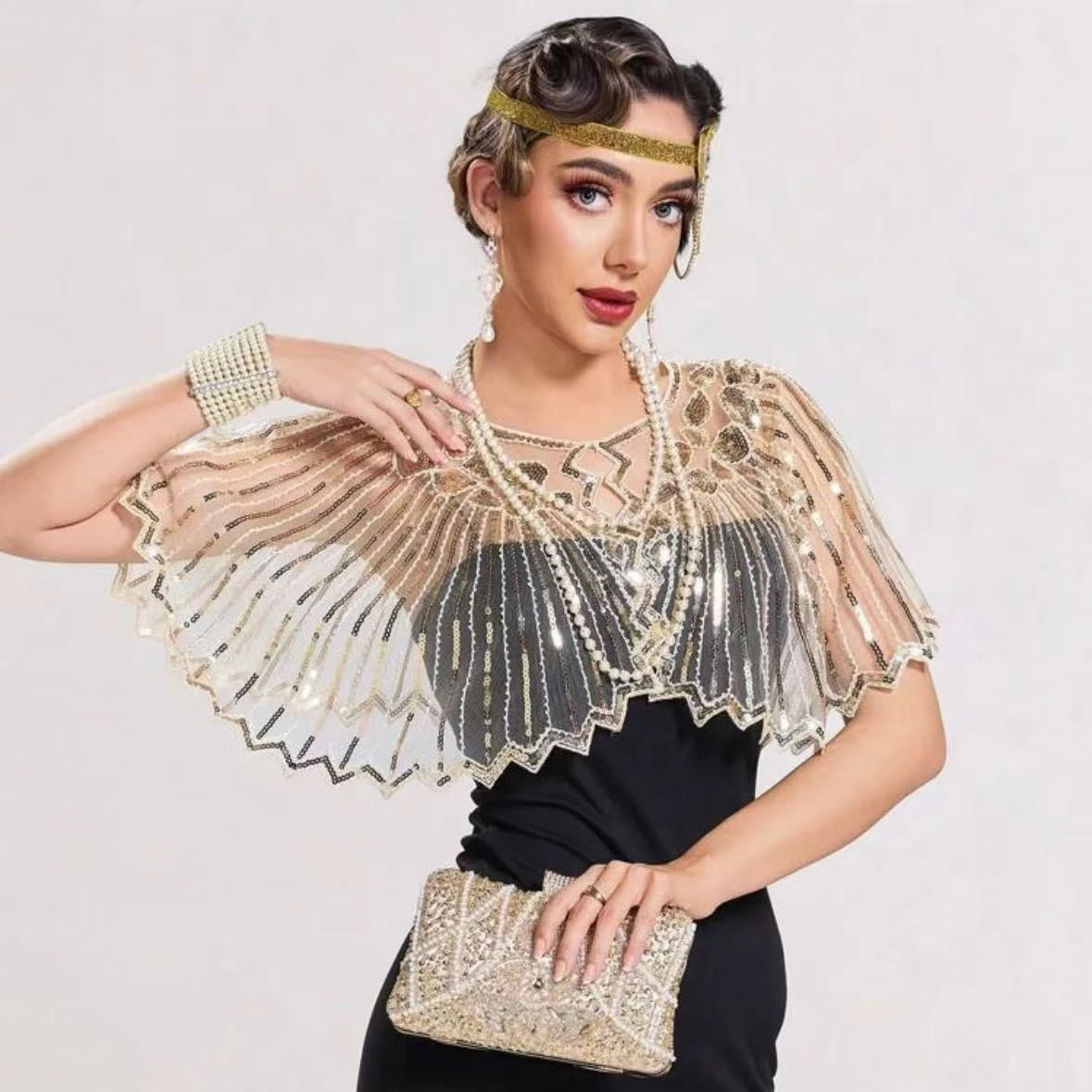1 pcs 1920s Vintage Sequined Fringed Shrug Elegant Shawl For Women Beaded Cape Suitable For Formal Party Wedding Harem Night