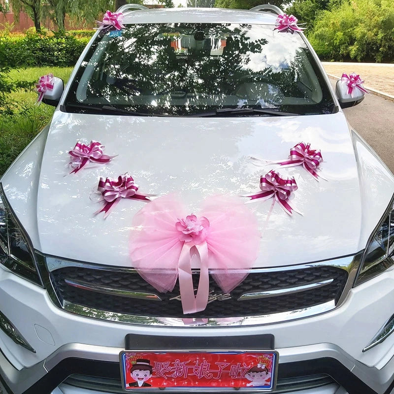 1Set Wedding Car Decoration Artificial Flower Pull Flowers Cover Door Handle Ribbons Silk Flower Party Festival Supplies