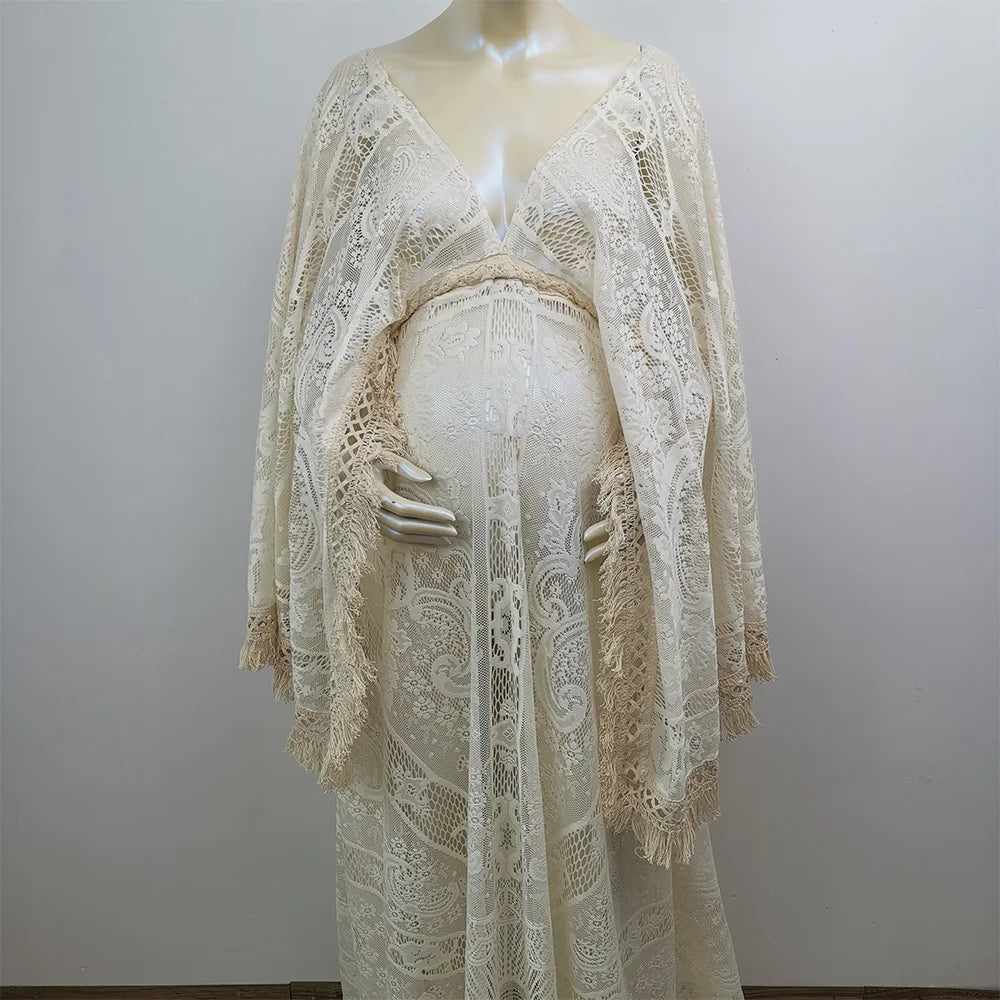 Don&Judy Maternity Dress Boho Photo shoot Maxi Long Sleeve Wedding Party Evening Ivory Gown for Bride Pregnant Women Photography