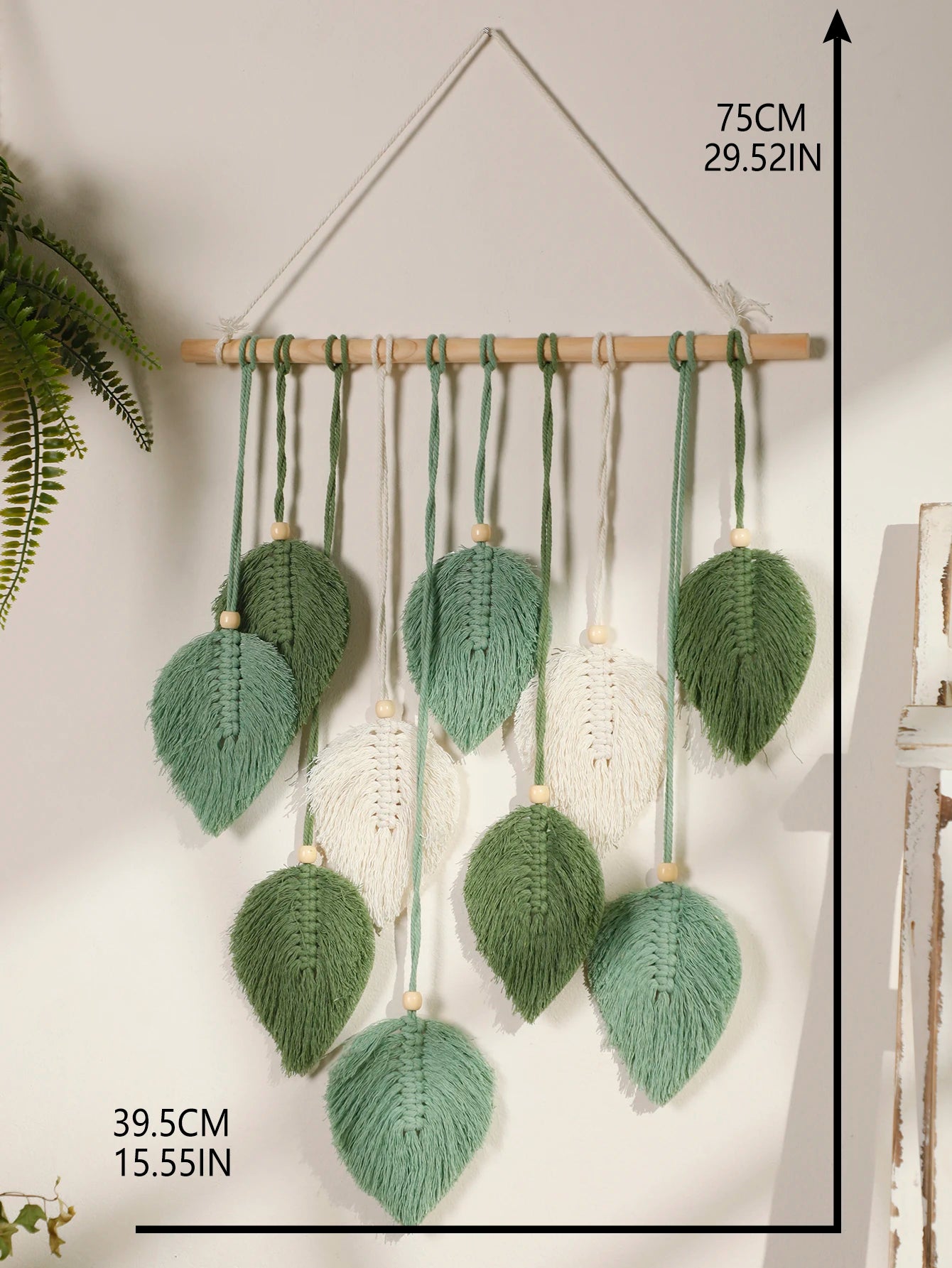 Boho Leaf Macrame Tapestry Woven Wall Hanging Tapestry Home Wall Decor Wood Bead Crafts Bedroom Living Room Decor Aesthetic Gift