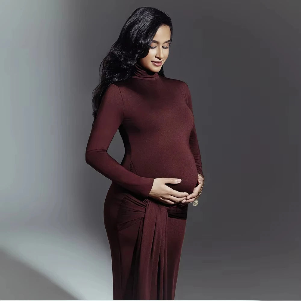 Maternity Dress Photoshoot High collar Gown Splicing straps Dresses for Pregnant Baby Shower Clothes for pregnant photo women