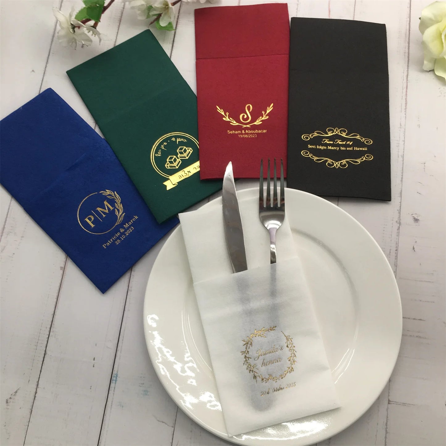 50pcs Personalized wedding napkins, Soft linen napkins disposable,Custom any name/date napkins,Dinner Napkins,Beverage Napkins