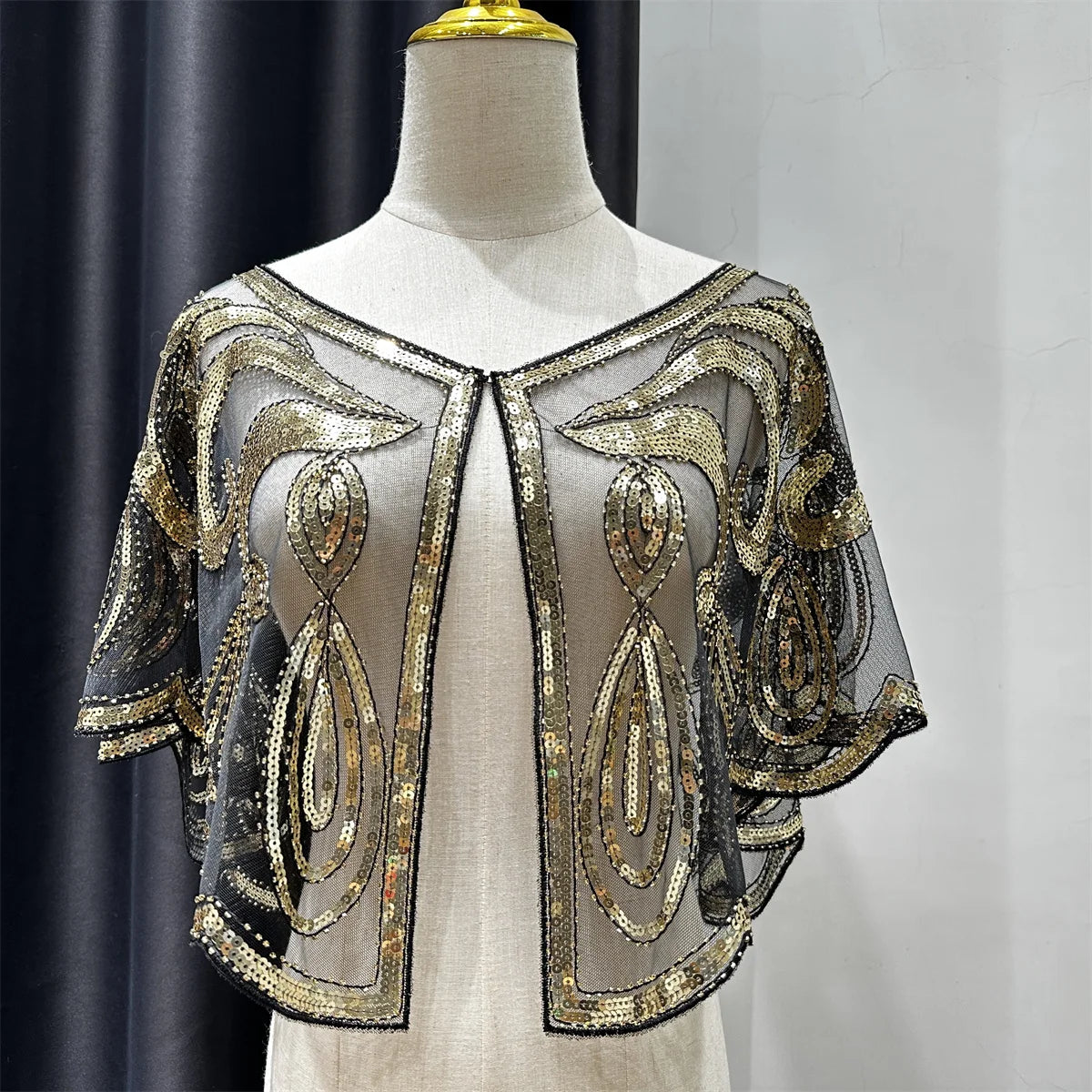 1920s Vintage Sequin Embroidered Flapper Shawl Thin Breathable Pullover Elegant Style Dress Matching Short Shawl For Women Party