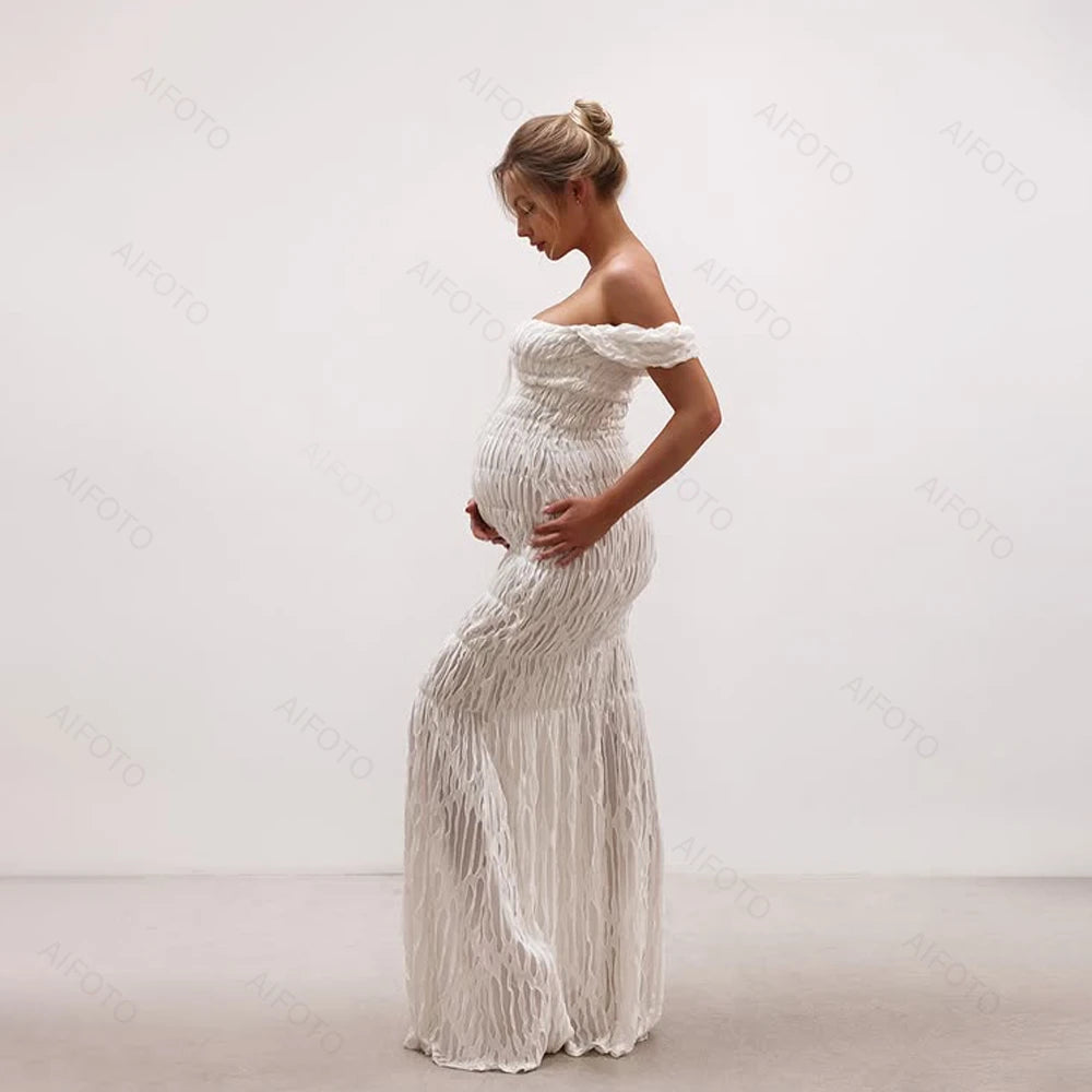 Maternity Dress Photography Studio Pregnancy Gown Elegant Pleated Maxi Skirt Flattering Pregnant Women's Photo Session Dresses
