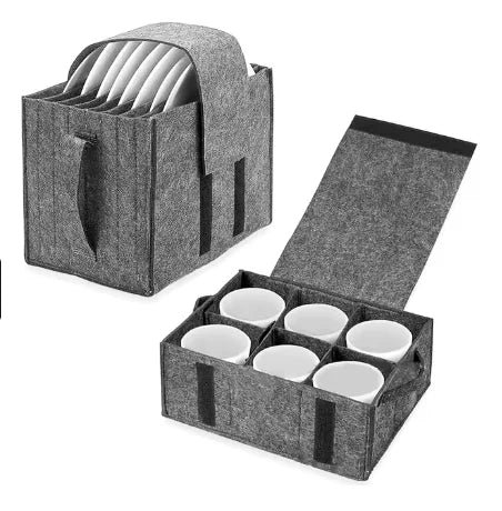 Felt Board Dish Cup Storage Bag Rack Thickened Camping Tableware Container RV Kitchen Cabinet Layered Plate Storage Box Camper