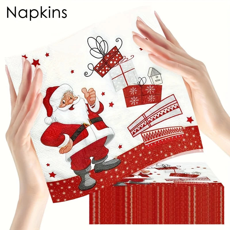 20/40 Christmas Party Napkins - Santa, Heavy Duty Disposable Dinner Napkins for Christmas Parties, Office or Gifts - Holiday Tab