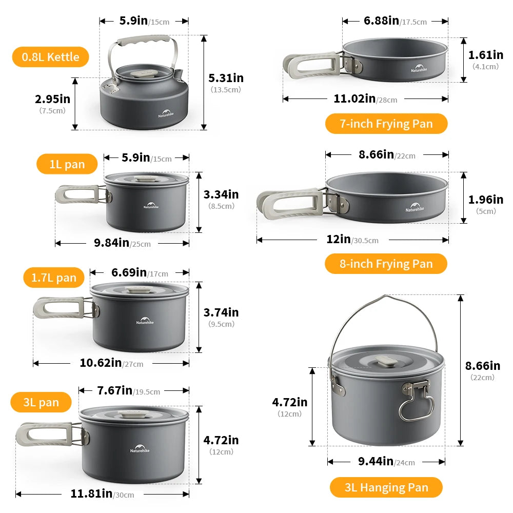 Naturehike Camping Cookware Kit Outdoor Frying Pan Portable Kettle Foldable Picnic Tableware Kitchen Utensils Cooking Utensils
