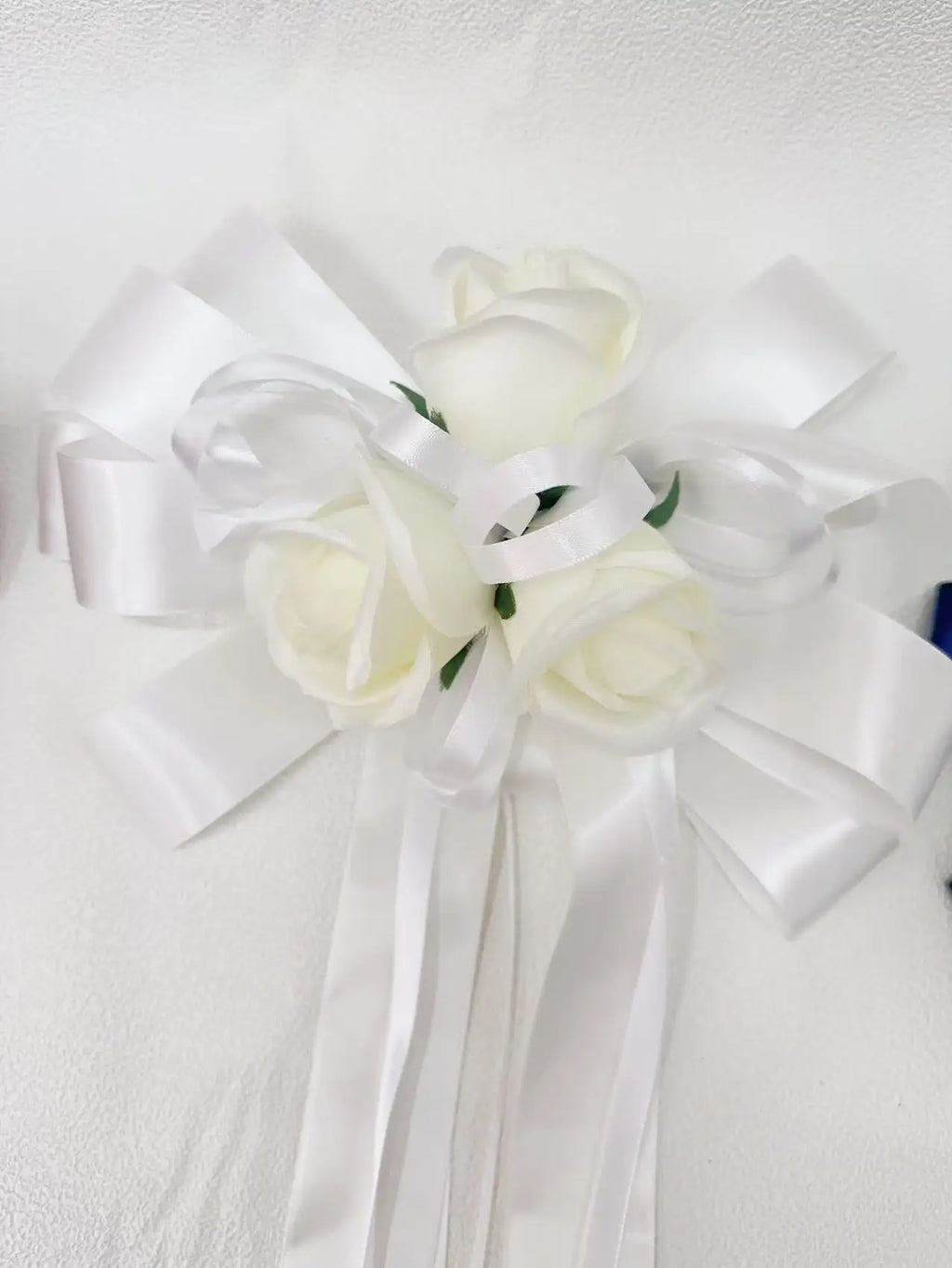 Yannew 4pcs Wedding Car Rearview Mirror Flowers with Ribbon Bow Tie Just Married Auto Door Handle Decoration Aisle Rose Flower