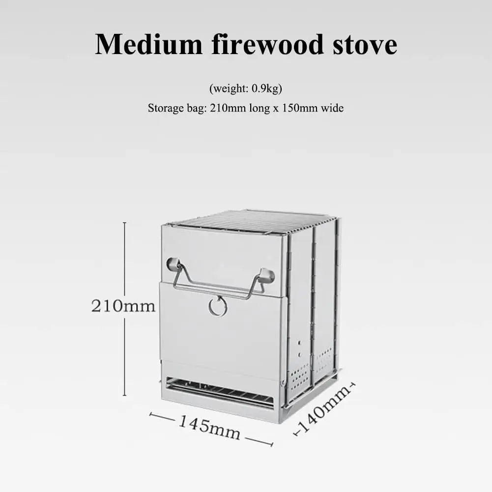 Portable Camping Wood Burning Stove Folding Camp Stove Stainless Steel Campfire Stove for Outdoor Cooking Picnic Hiking BB