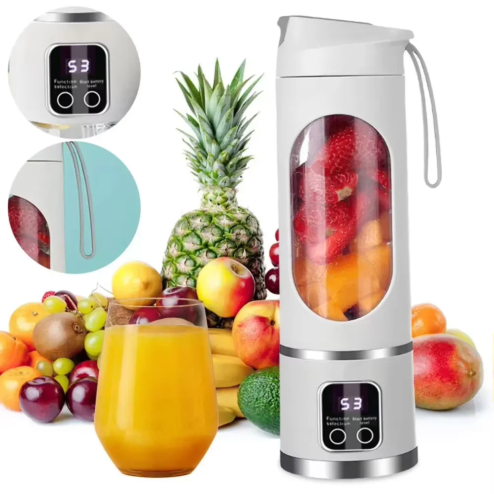 450ml Portable Juicer Cup 8/12 Blade Head USB Charging Mini Blender Electric Juicer 3 Gears Double Cover Fruit Mixer Ice Crusher
