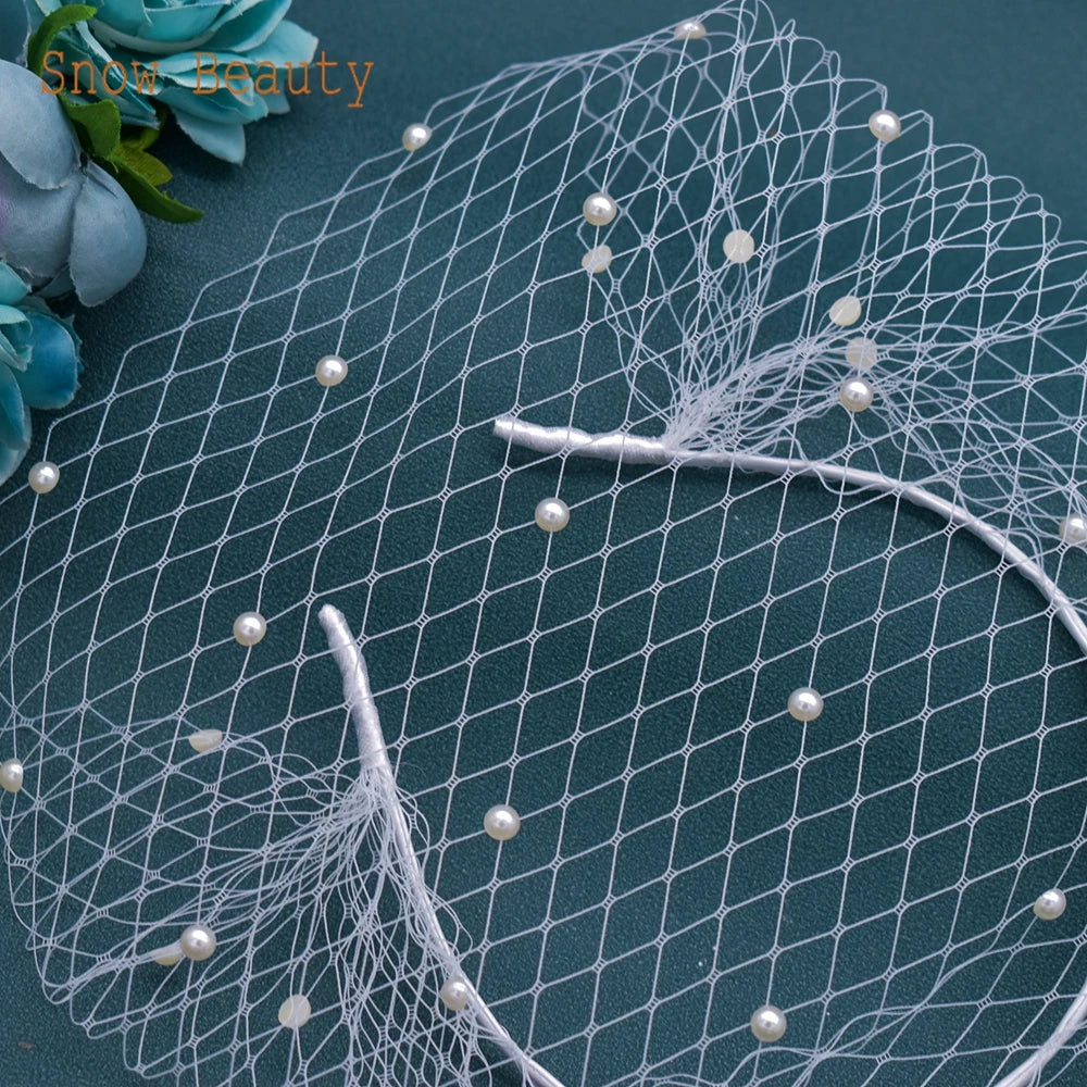 JM20 Pearl Veil for Face Women's Hat for Wedding Bride Headwear Bridal Fascinator Hair Ornament Birdcage Veil Pearl Headpiece
