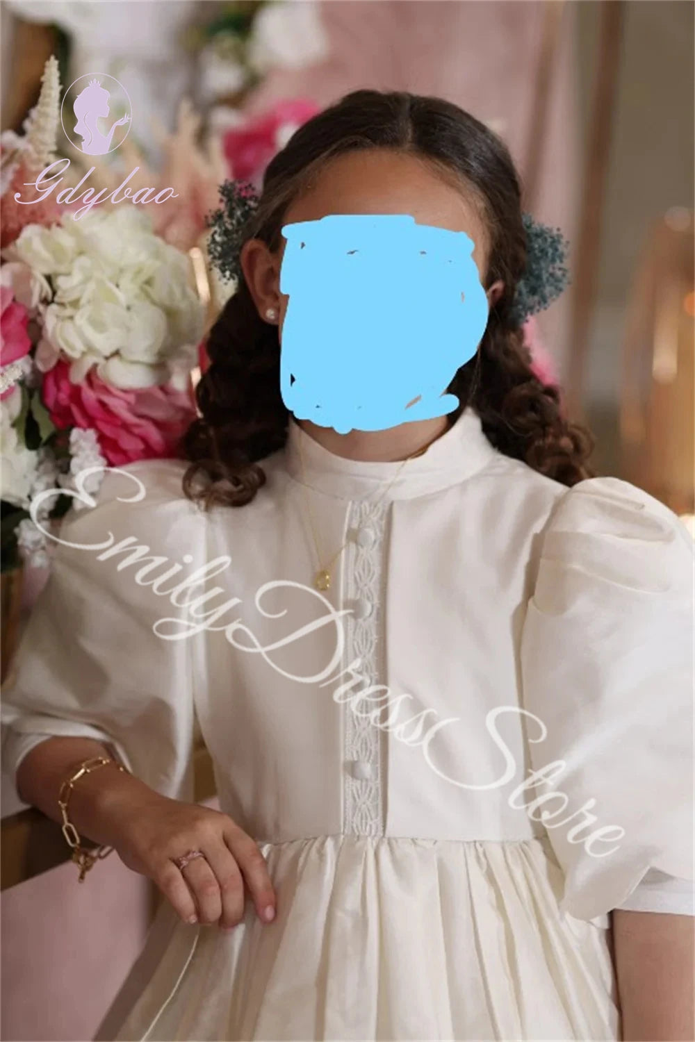 Customized Bridesmaids Flower Girl Dress For Wedding Pleated Satin Half Sleeve Kids Birthday Party First Communion Ball Gown