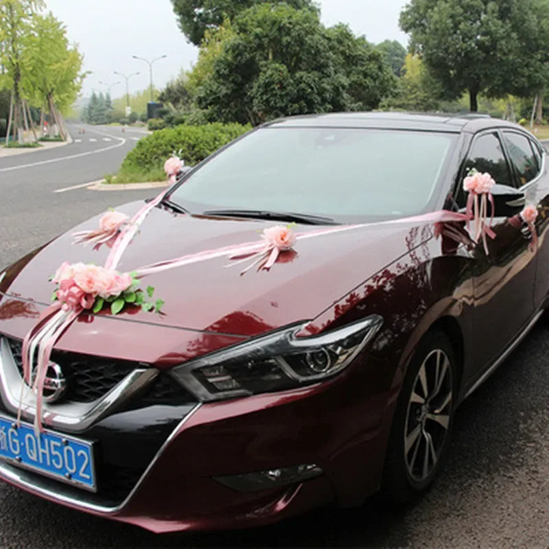 Simulation Rose Wedding Car Flower Champagne Knot Wedding Car Flower Wedding Car Set