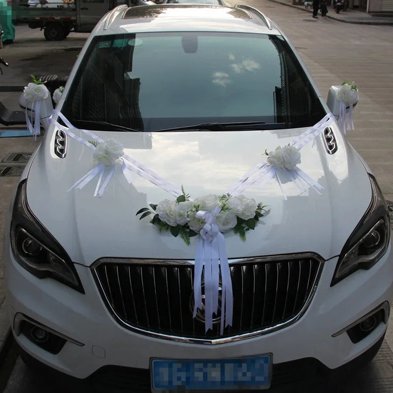 Simulation Rose Wedding Car Flower Champagne Knot Wedding Car Flower Wedding Car Set