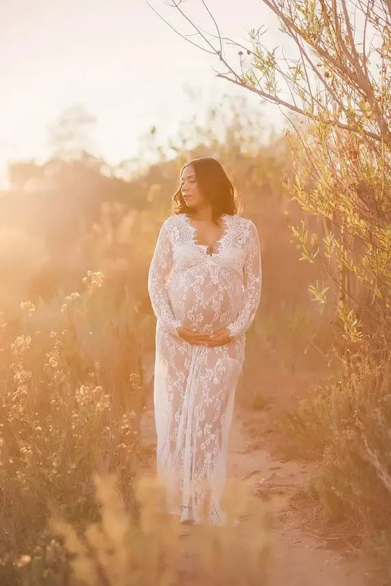Pregnancy Dress for Photo Shoot Maternity Photography Props Sexy V Neck Lace Maxi Gown Dress Plus Size Pregnant Women Clothes
