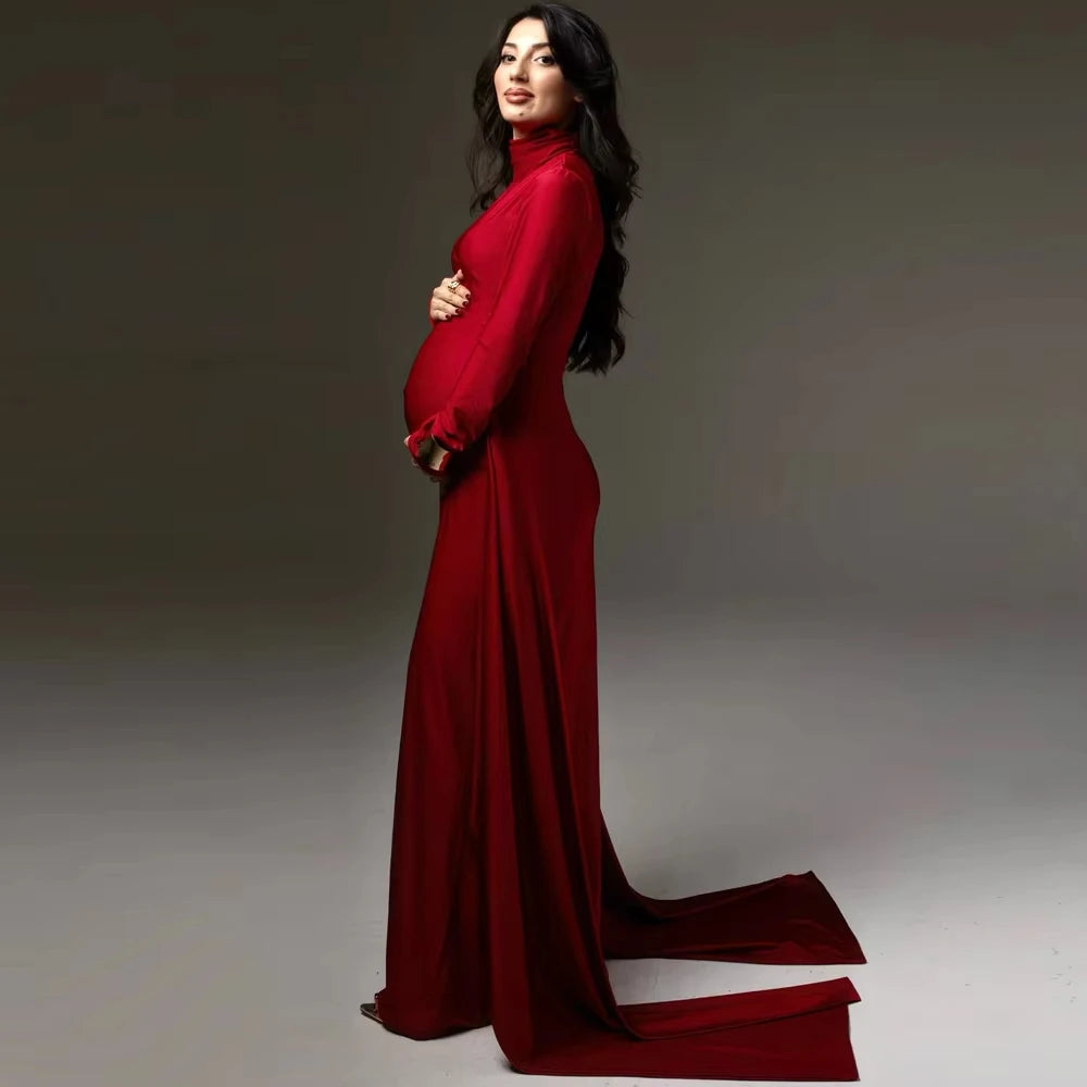 Maternity Dress Photoshoot High collar Gown Splicing straps Dresses for Pregnant Baby Shower Clothes for pregnant photo women