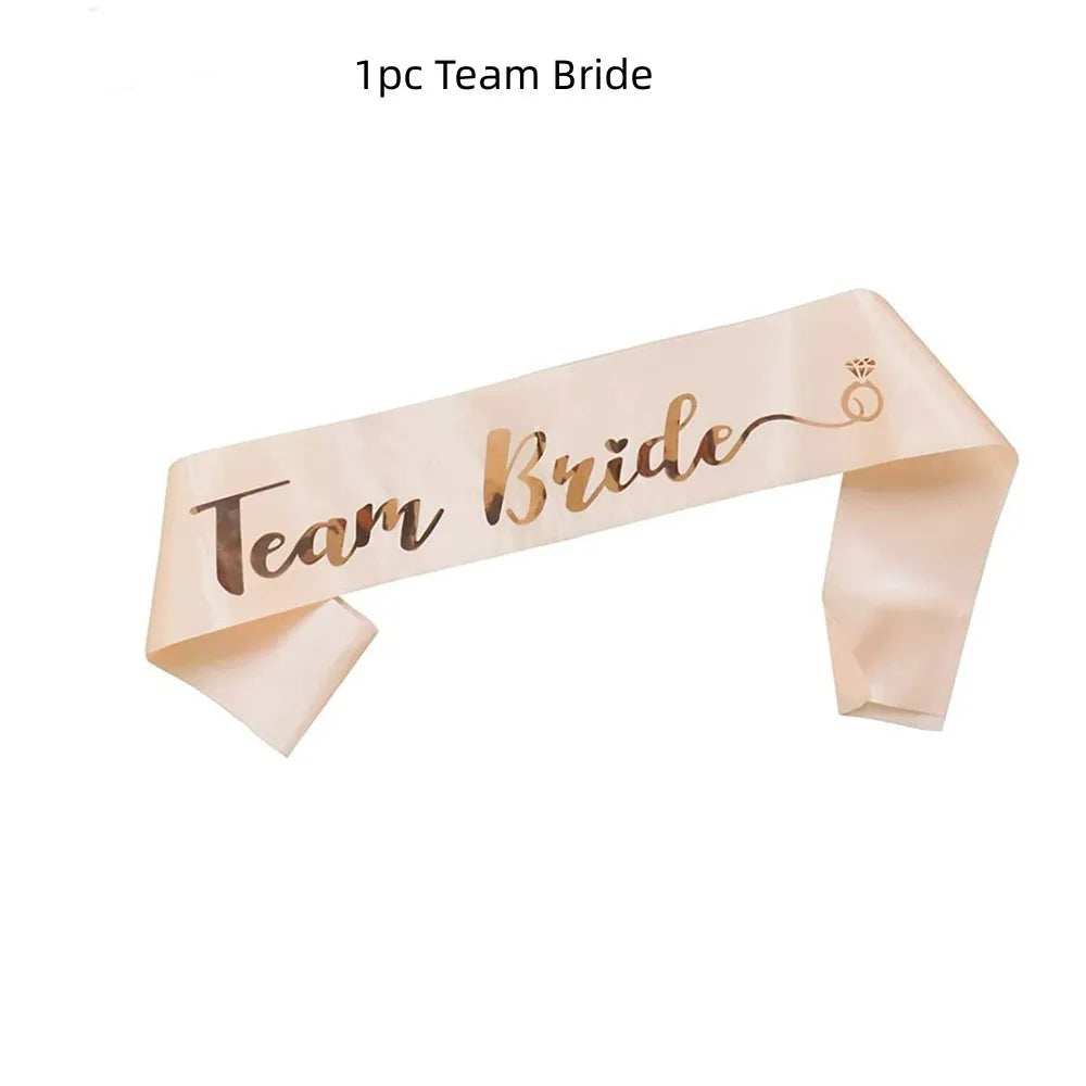 1Set Rose Gold Team Bride To Be Satin Sash Bachelorette Party Decoration Girls Hen Party Wedding Bridal Shower Decor Supplies