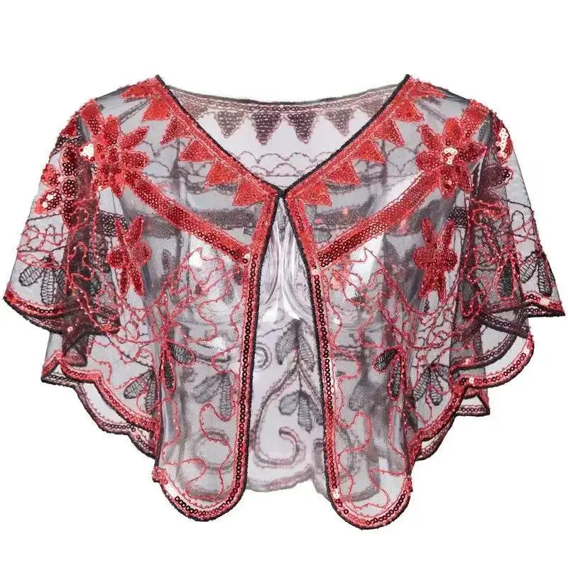 1920s Sequin Flapper Shawl Vintage Thin Breathable Shiny Cape Elegant Style Outside Short Cloak For Women Banquet