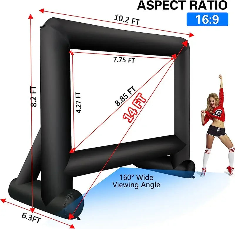 Outdoor 14-30Ft Inflatable Movie Screen with Stand Frame Movie Screen Use in Combination with blower