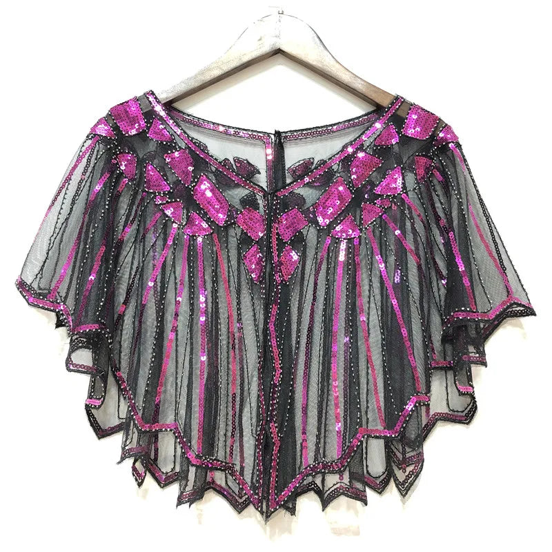 1920s Retro Beaded Sequin Flapper Shawl Loose Decoration Outerwear Short Cape Evening Party Ladies Cloak Shawl PST02#