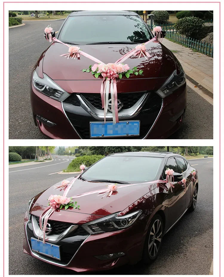 Simulation Rose Wedding Car Flower Champagne Knot Wedding Car Flower Wedding Car Set