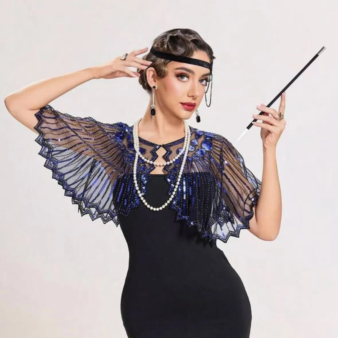 1 pcs 1920s Vintage Sequined Fringed Shrug Elegant Shawl For Women Beaded Cape Suitable For Formal Party Wedding Harem Night