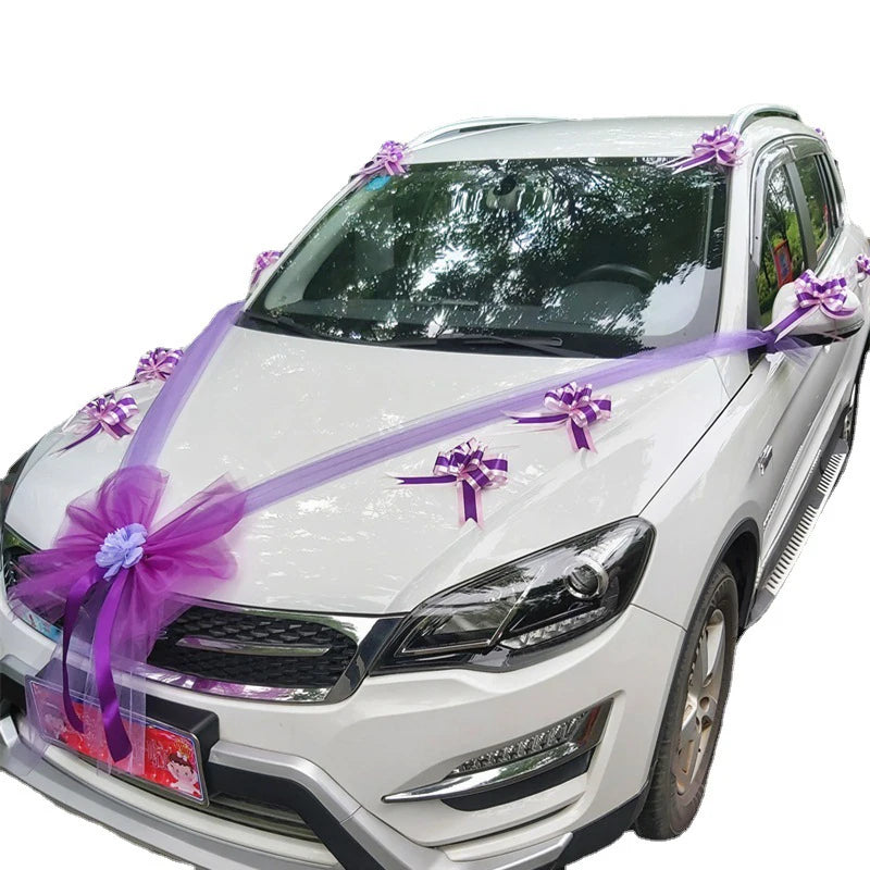 1Set Wedding Car Decoration Artificial Flower Pull Flowers Cover Door Handle Ribbons Silk Flower Party Festival Supplies