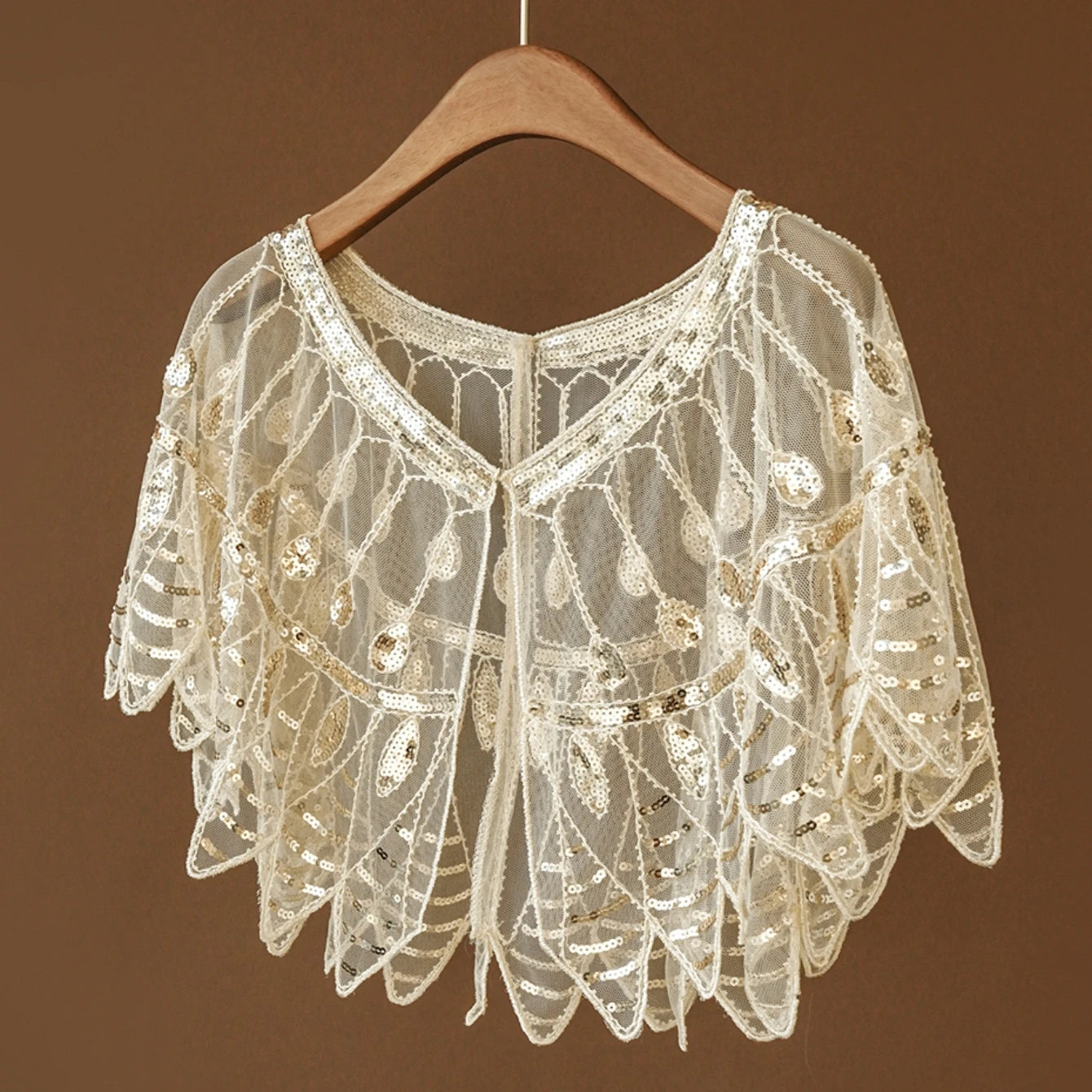 1920s Retro Leaf Beaded Sequin Flapper Shawl Loose Decoration Outerwear Short Cape Evening Party Ladies Cloak Shawl Black