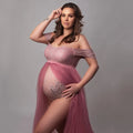 Maternity Photography Dresses Pregnancy Lace Bodysuit  Tulle Long Sides Slit With Flying Dress Pregnant Woman Photo Shoot Outfit