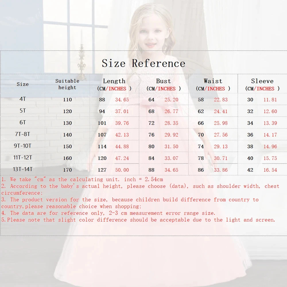 Girl's Dress 6-14 Y Flower Girls Wedding Elegant Lace Prom Bridesmaid Birthday Party Kids Lace Dress Vintage Performance Dresses