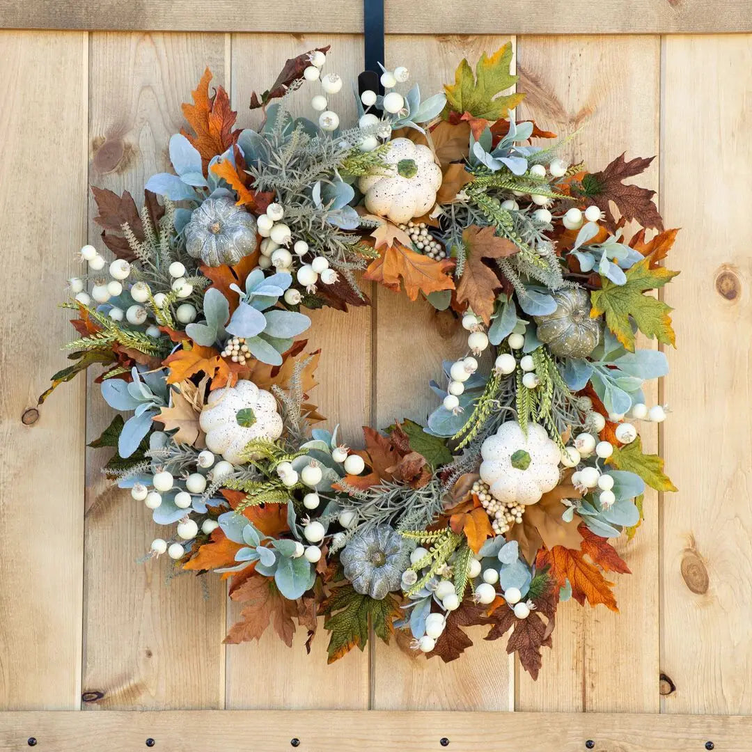 Thanksgiving Decoration Pumpkin Wreath Artificial Maple Leaf Wreath For Front Door Autumn Harvest Festival Wreath Home Decor