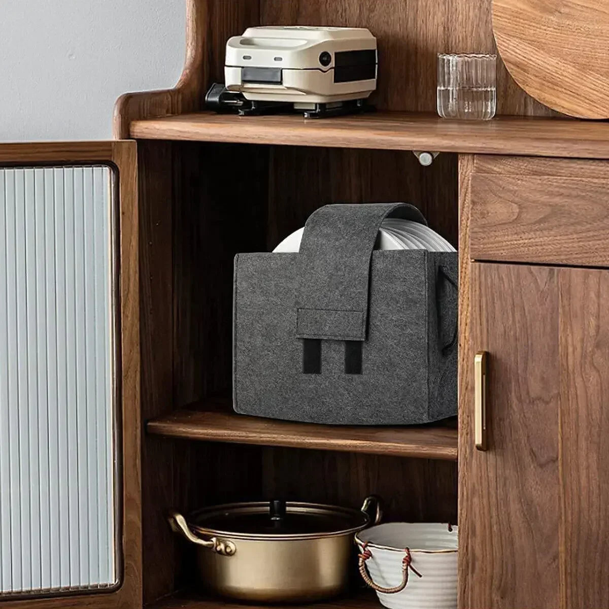 Felt Board Dish Cup Storage Bag Rack Thickened Camping Tableware Container RV Kitchen Cabinet Layered Plate Storage Box Camper