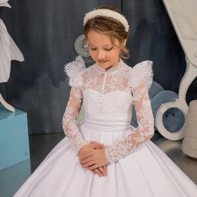 Children Bridemaid Mermaid Wedding Dresses For Kids Long Gowns Flower Girl Lace Dress Girls Party Elegant White Frocks