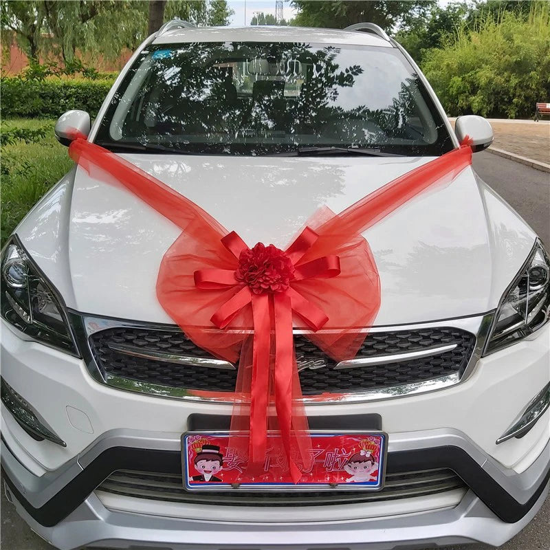 1Set Wedding Car Decoration Artificial Flower Pull Flowers Cover Door Handle Ribbons Silk Flower Party Festival Supplies