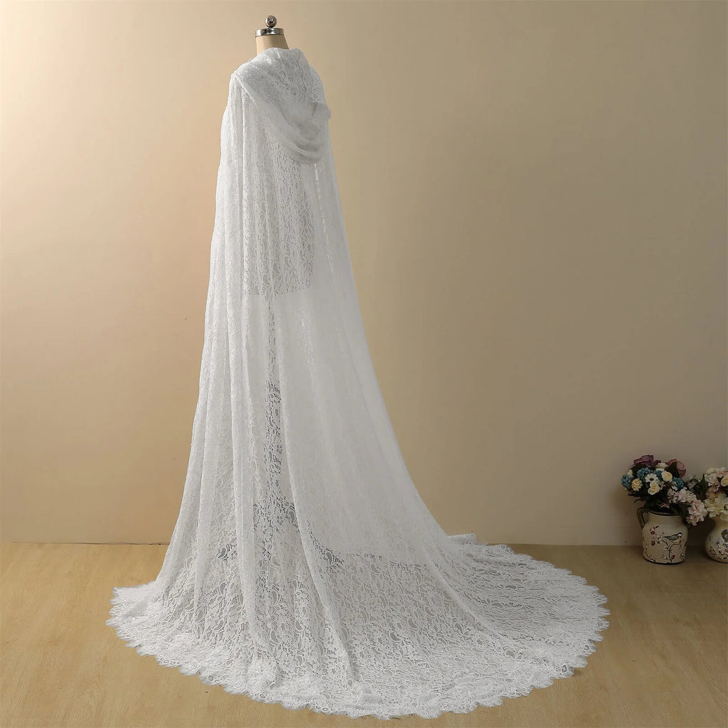 Vintage Wedding Veil  One Layer Long  Mermaid Bride Dresses Cap  Sleeveless Lace Up With Hooded Wrap Customized