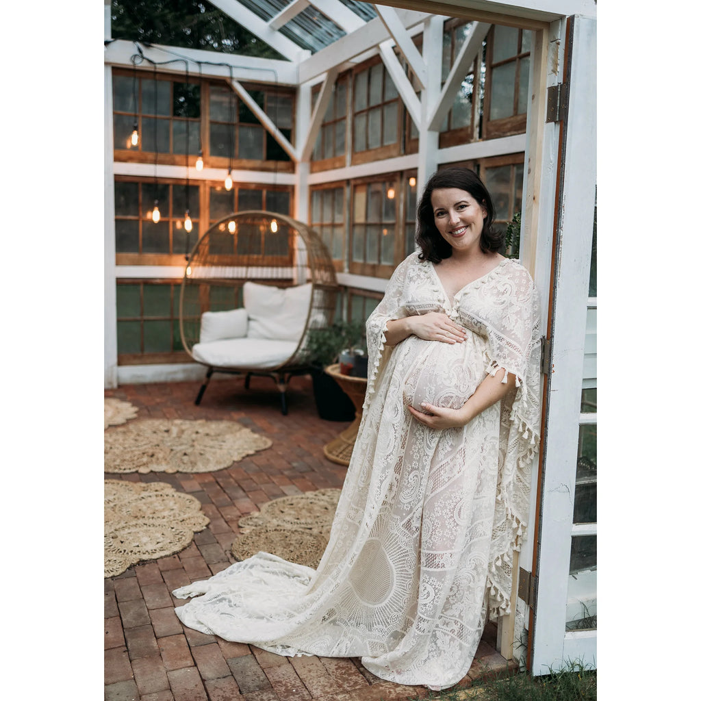 Don&Judy Maternity Dress Boho Photo shoot Maxi Long Sleeve Wedding Party Evening Ivory Gown for Bride Pregnant Women Photography