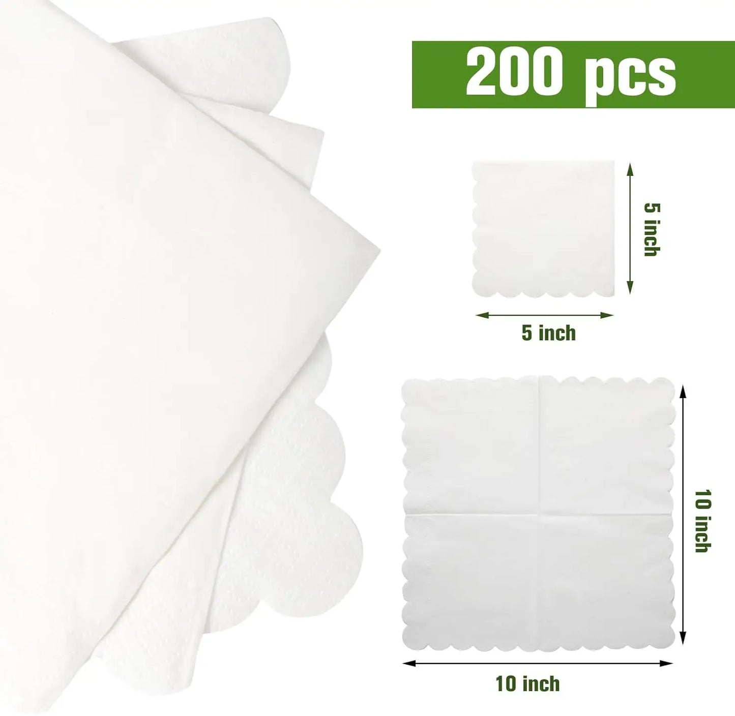 Scalloped Cocktail Napkins 2 Ply Paper Napkins Disposable Party Napkins Beverage Napkins for Wedding Dinner Birthday 5x5Inch