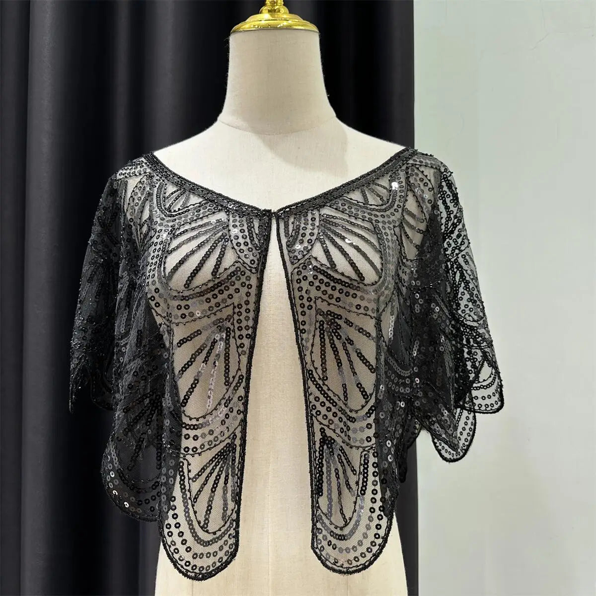 1920s Beaded Sequin Flapper Shawl Elegant Retro Lace Cape Wedding Evening Dress Outerwear Shawl 9 Colors
