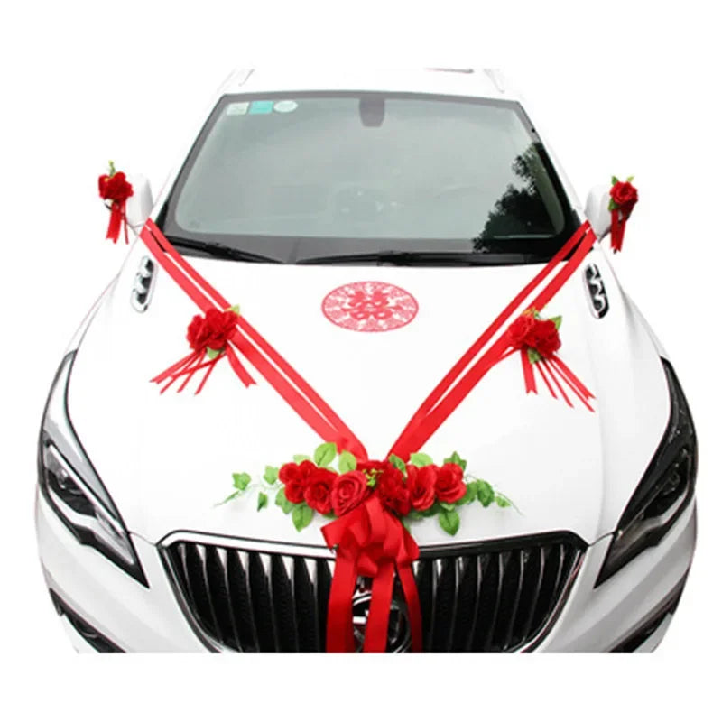 Simulation Rose Wedding Car Flower Champagne Knot Wedding Car Flower Wedding Car Set