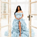 Sexy Maternity Star Dresses Ruffles Tulle Pregnant Photo Gowns for Photoshoot Baby Shower 3D Floral Off the Shoulder Robes