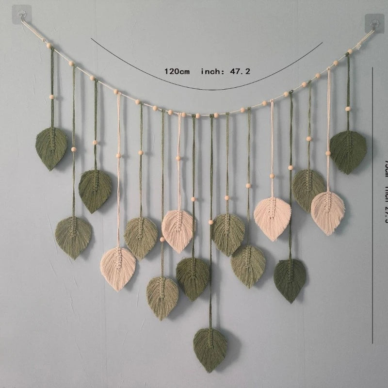 Boho Home Decoration, Macrame Tapestry Macrame Leaf Feather Wall Hanging Decor for Living Room Bedroom, Boho Wall Art Home Decor