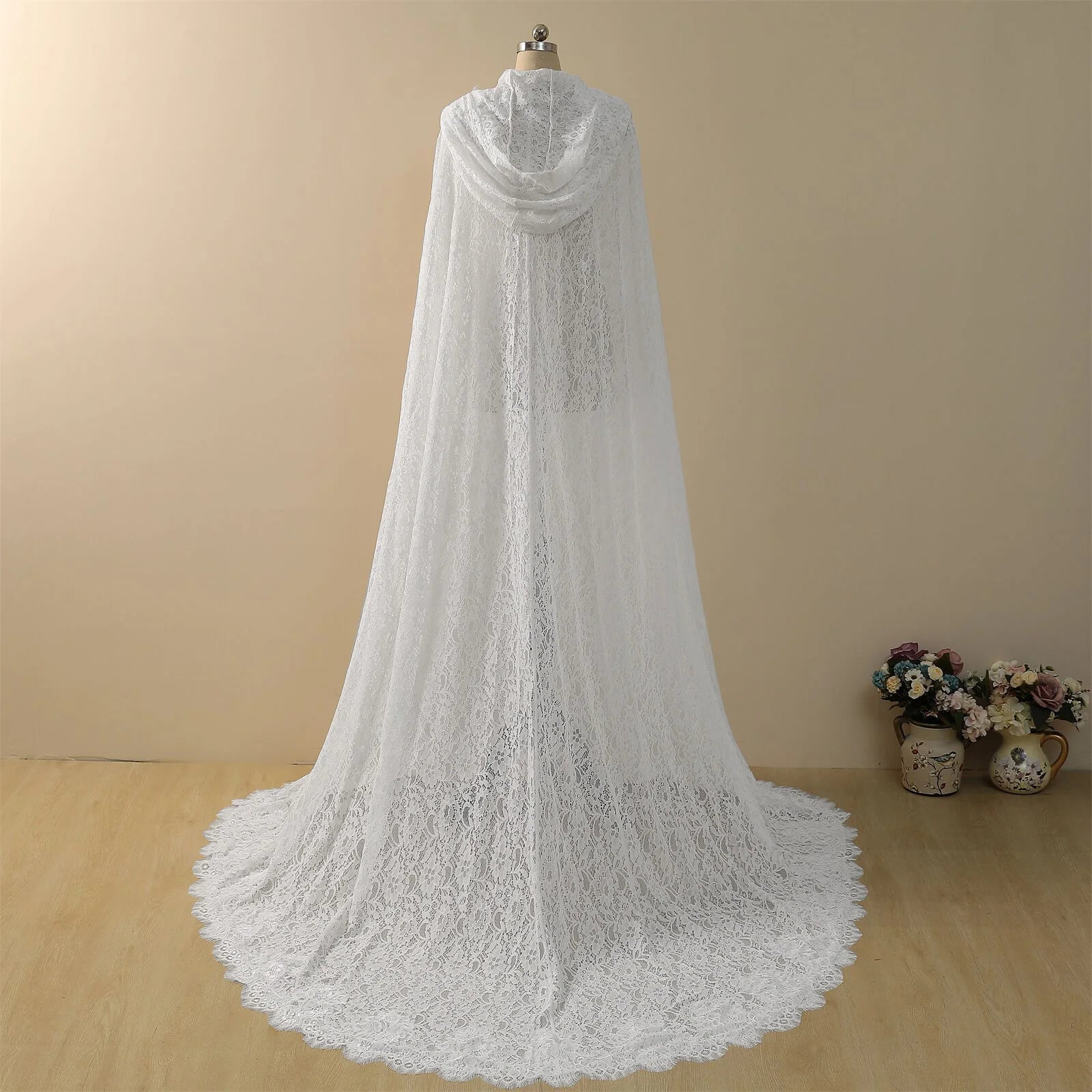 Vintage Wedding Veil  One Layer Long  Mermaid Bride Dresses Cap  Sleeveless Lace Up With Hooded Wrap Customized