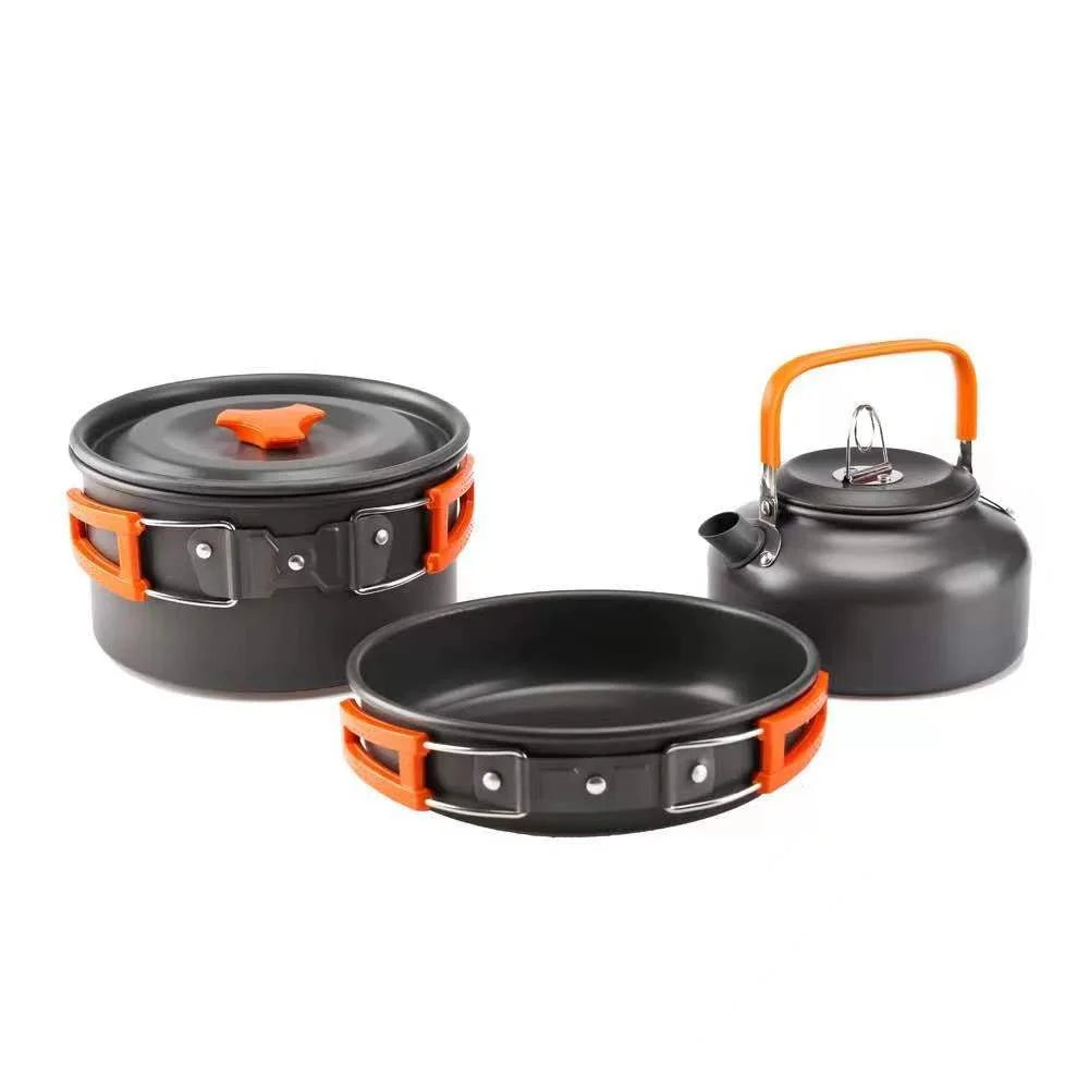 Outdoor Camping Cooking Set for 2-3 People Portable Folding Pot and Kettle Combo Camping Tableware Hiking Backpacking Gear
