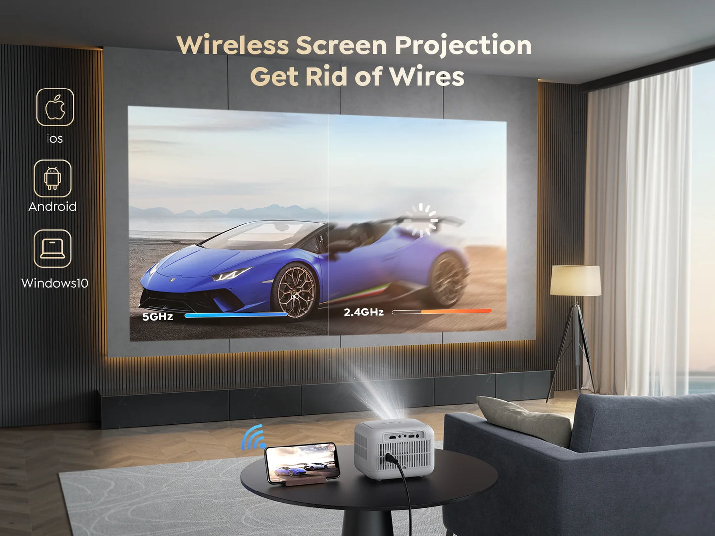 MINI Projector WiFi Bluetooth Projector 20000Lumens 720P Projectors Support 1080p Video for Home Outdoor Cinema Android YABER L1