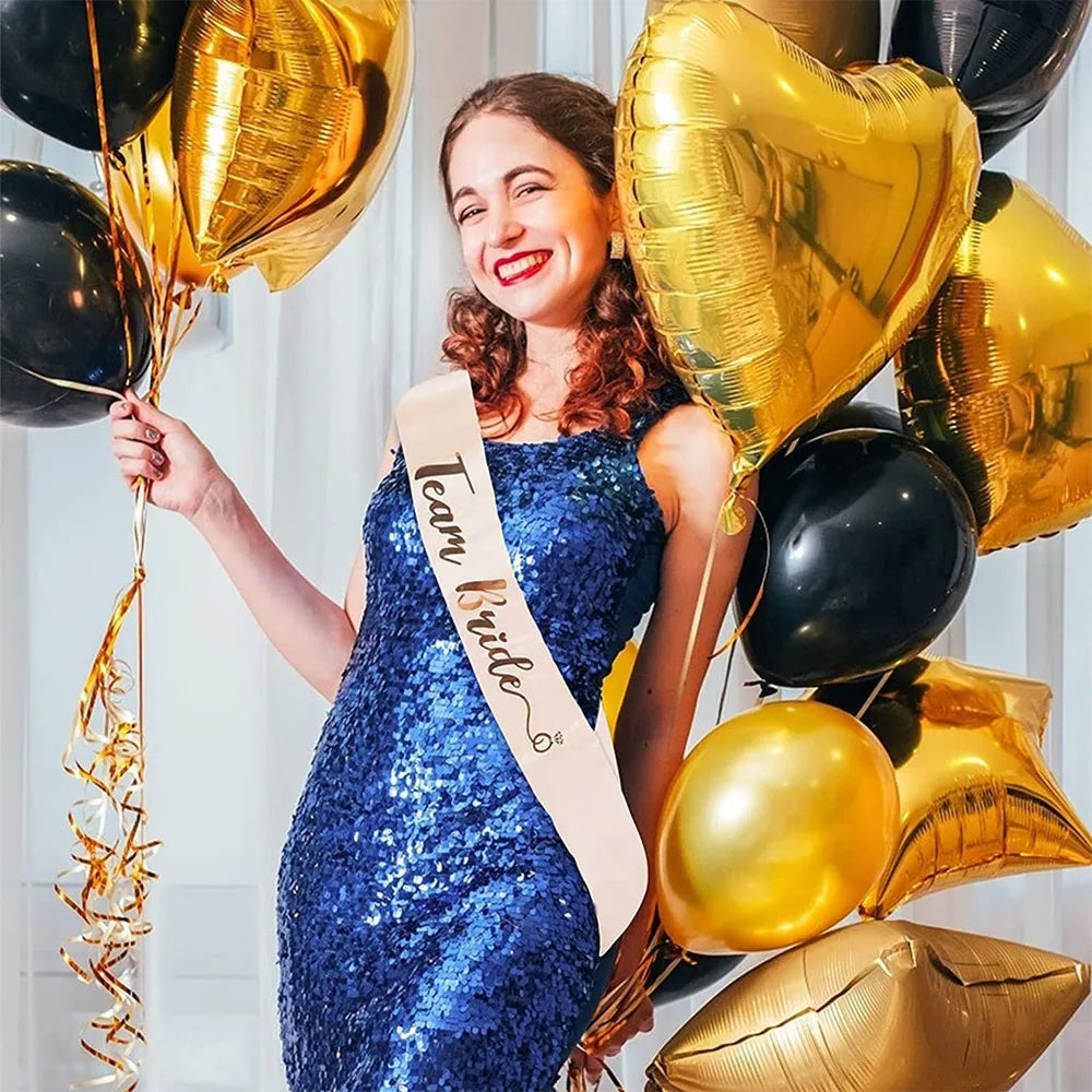 1Set Rose Gold Team Bride To Be Satin Sash Bachelorette Party Decoration Girls Hen Party Wedding Bridal Shower Decor Supplies